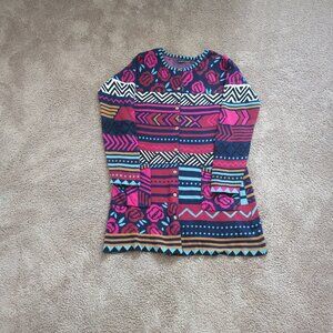 Gudrun Sjoden Artsy Pattern Long Cardigan Size Small